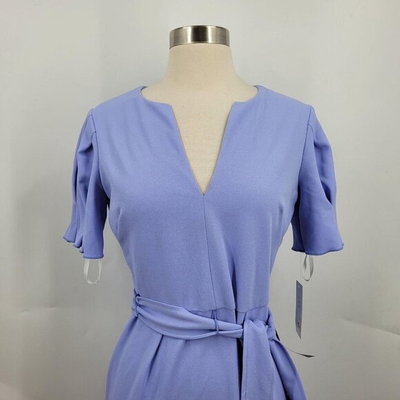 Donna Morgan Puff Sleeve Tie Waist Midi Sheath Dress Easter Egg Blue Size 2 NWT - Picture 3 of 12